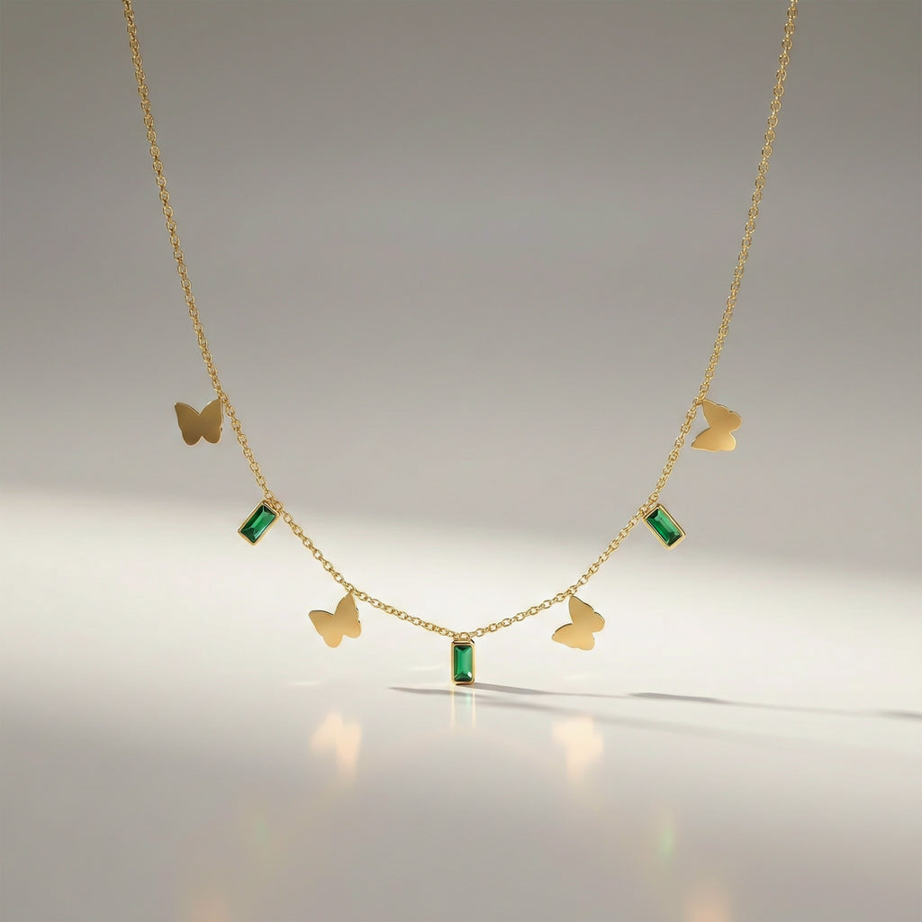 Modern Emerald Butterfly Charm Necklace GWN -105