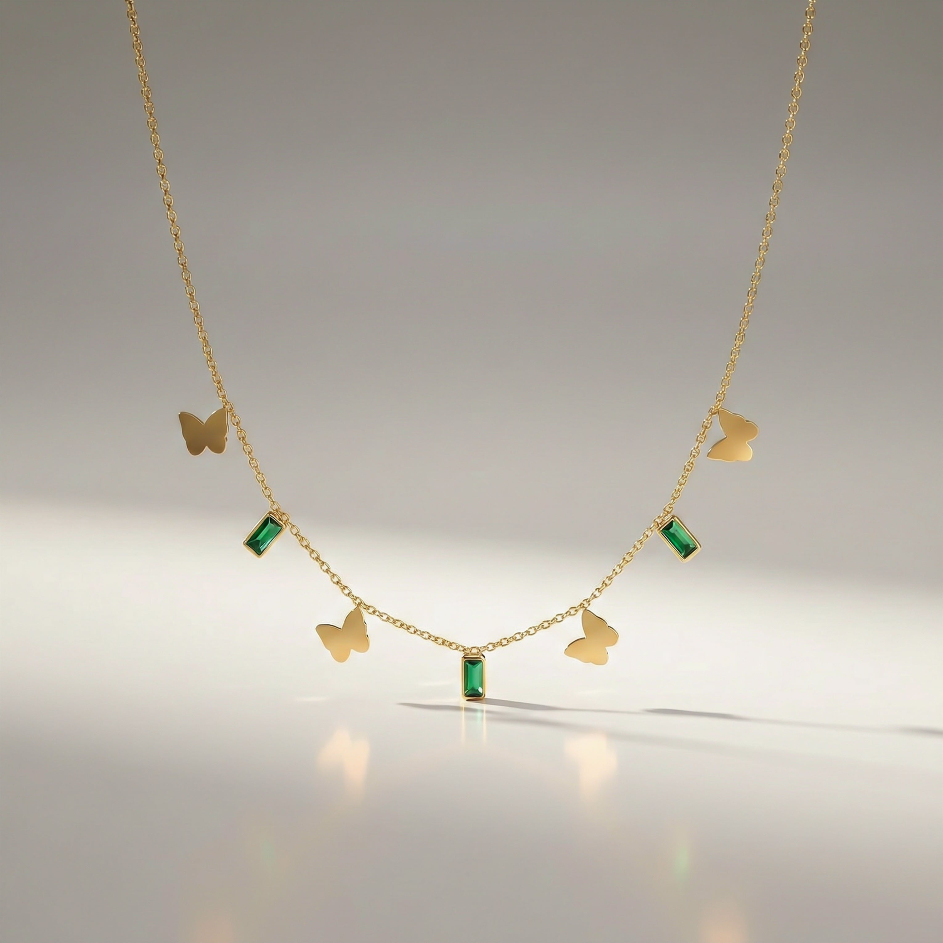 Modern Emerald Butterfly Charm Necklace GWN -105