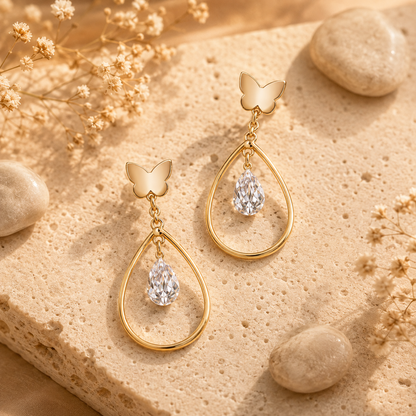 Butterfly Crystal Teardrop Earrings GWE -18