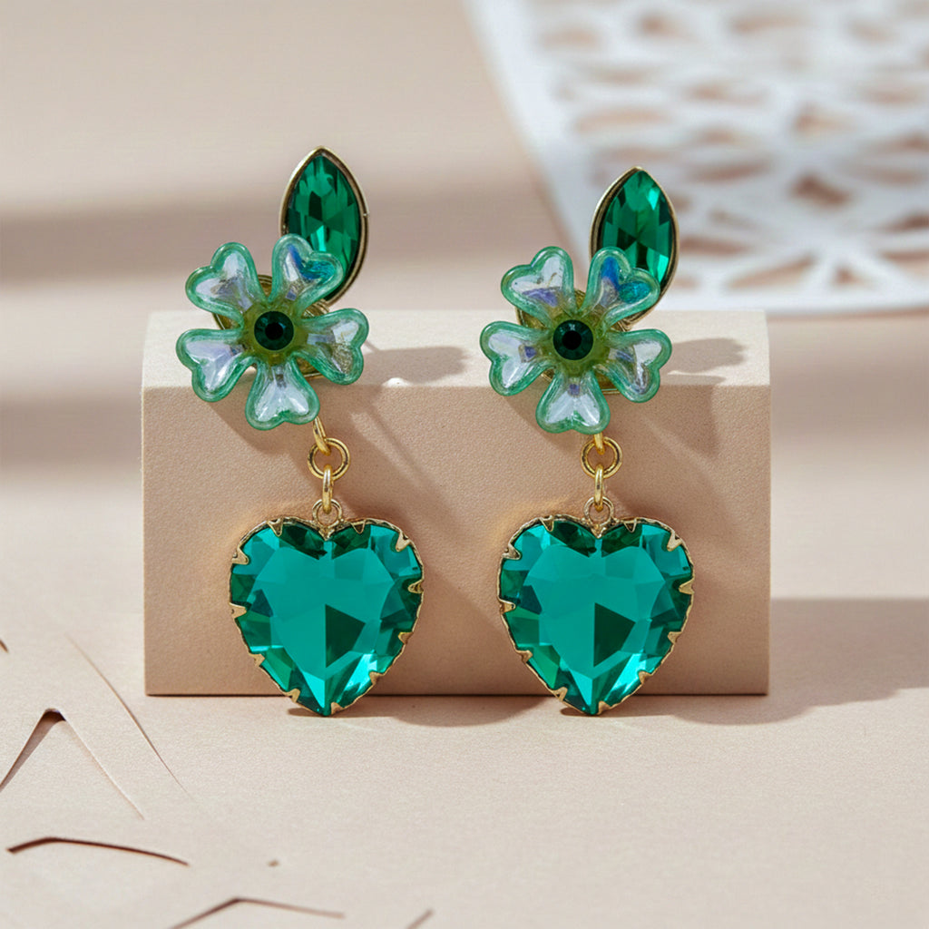 Emerald Heart Blossom Earrings GWE -238