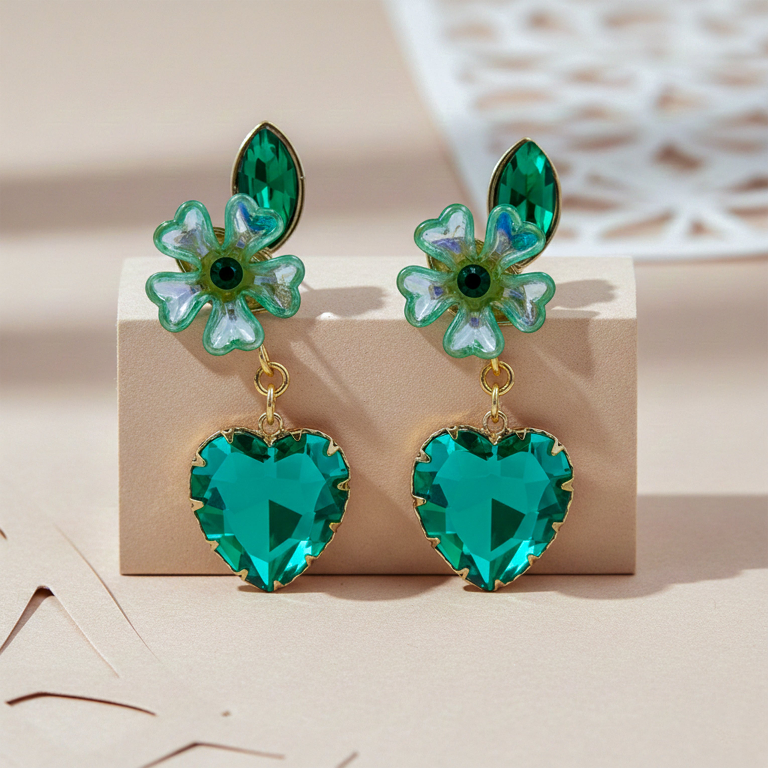Emerald Heart Blossom Earrings GWE -238