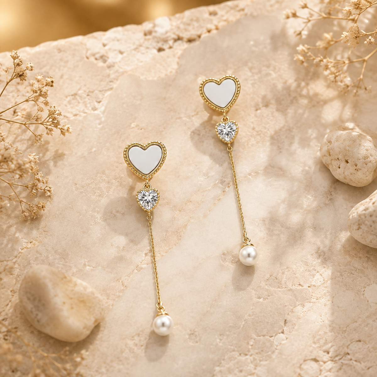 Trishna Shell Heart Pearl Drops GWE -87