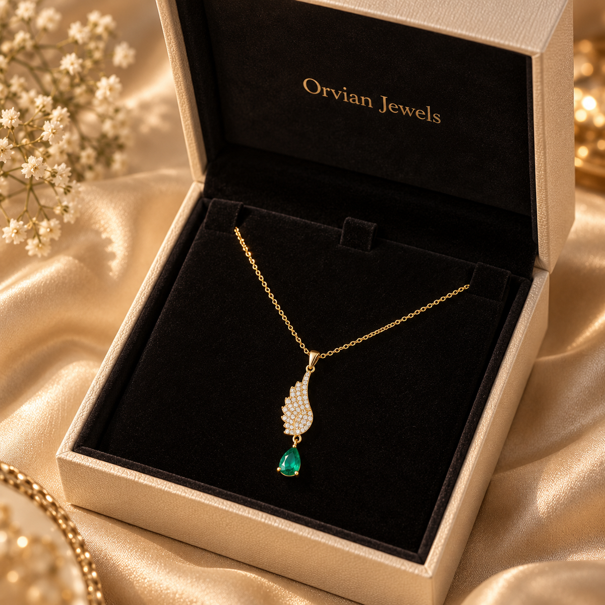Emerald Cascade Feather Necklace GWN 116