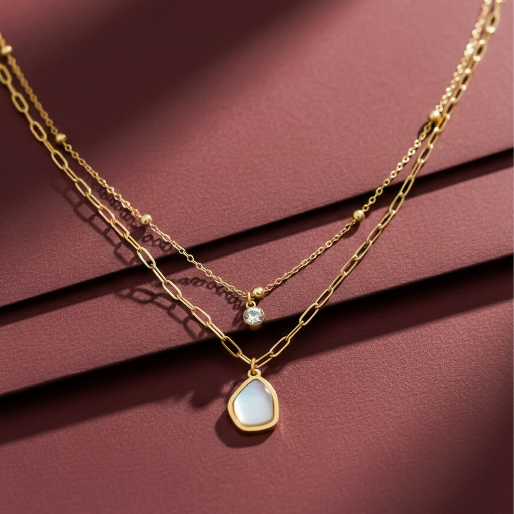 Modern Organic Shell Paperclip Layered Necklace GWN -131