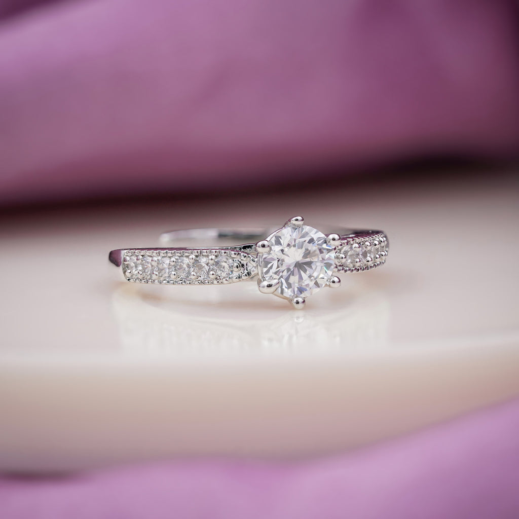 Classic Round Solitaire Milgrain Band Ring GWR-83