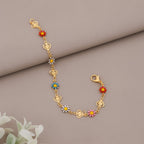 Vibrant Enamel Daisy & Textured Heart Link Bracelet GWB-13