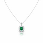Modern Emerald Green Halo Solitaire Necklace GWN -161