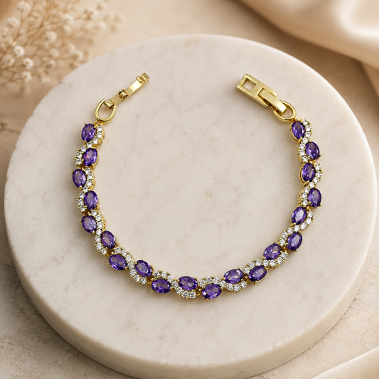 Imperial Amethyst Purple & Wavy Crystal Tennis Bracelet GWB-146