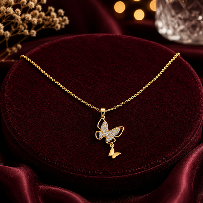 Modern Crystal Twin Butterfly Drop Necklace GWN -142