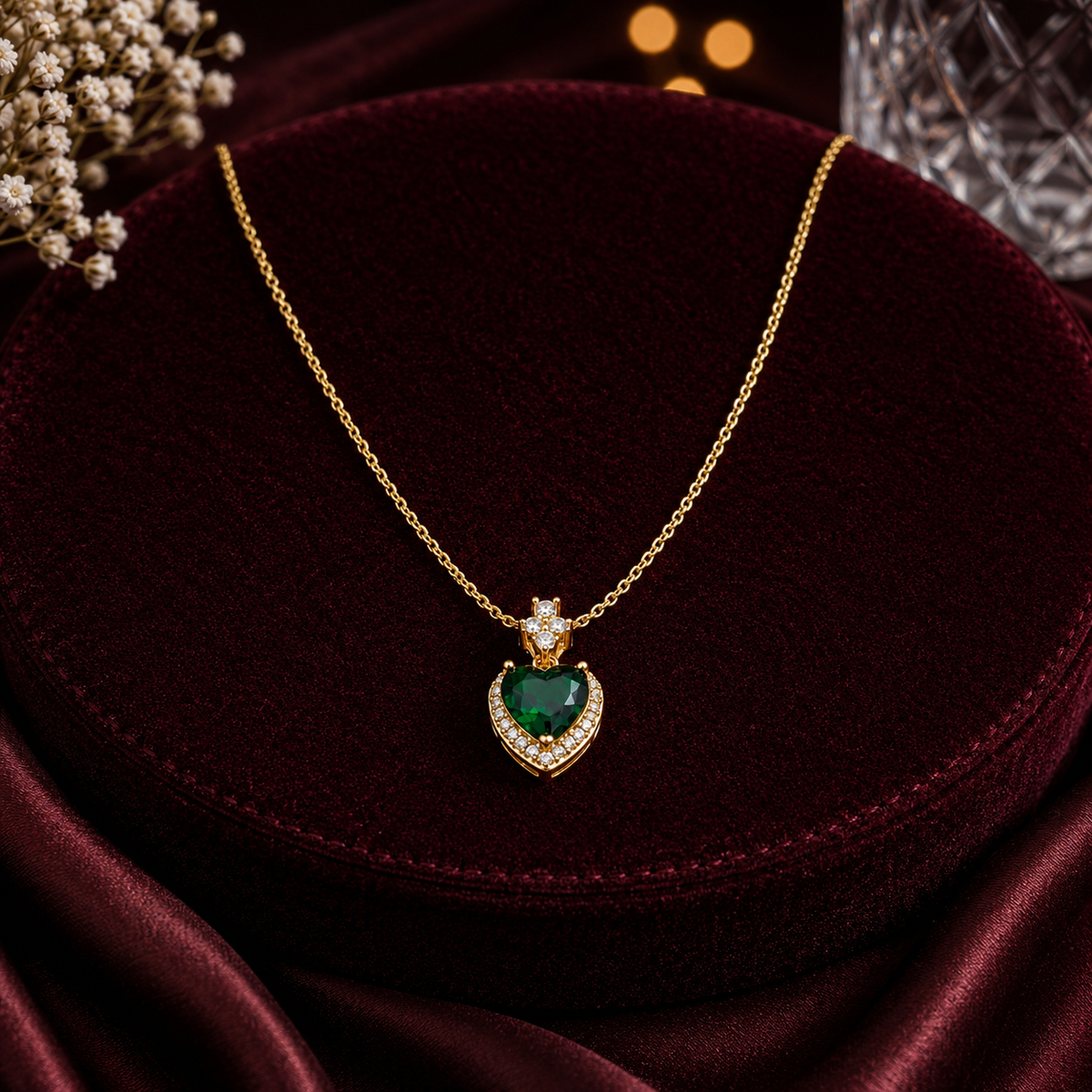 Modern Emerald Heart Halo Pendant Necklace GWN -163