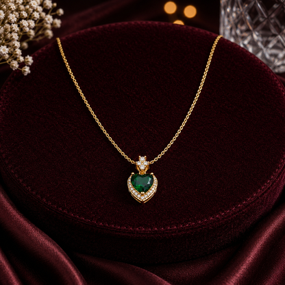 Modern Emerald Heart Halo Pendant Necklace GWN -163