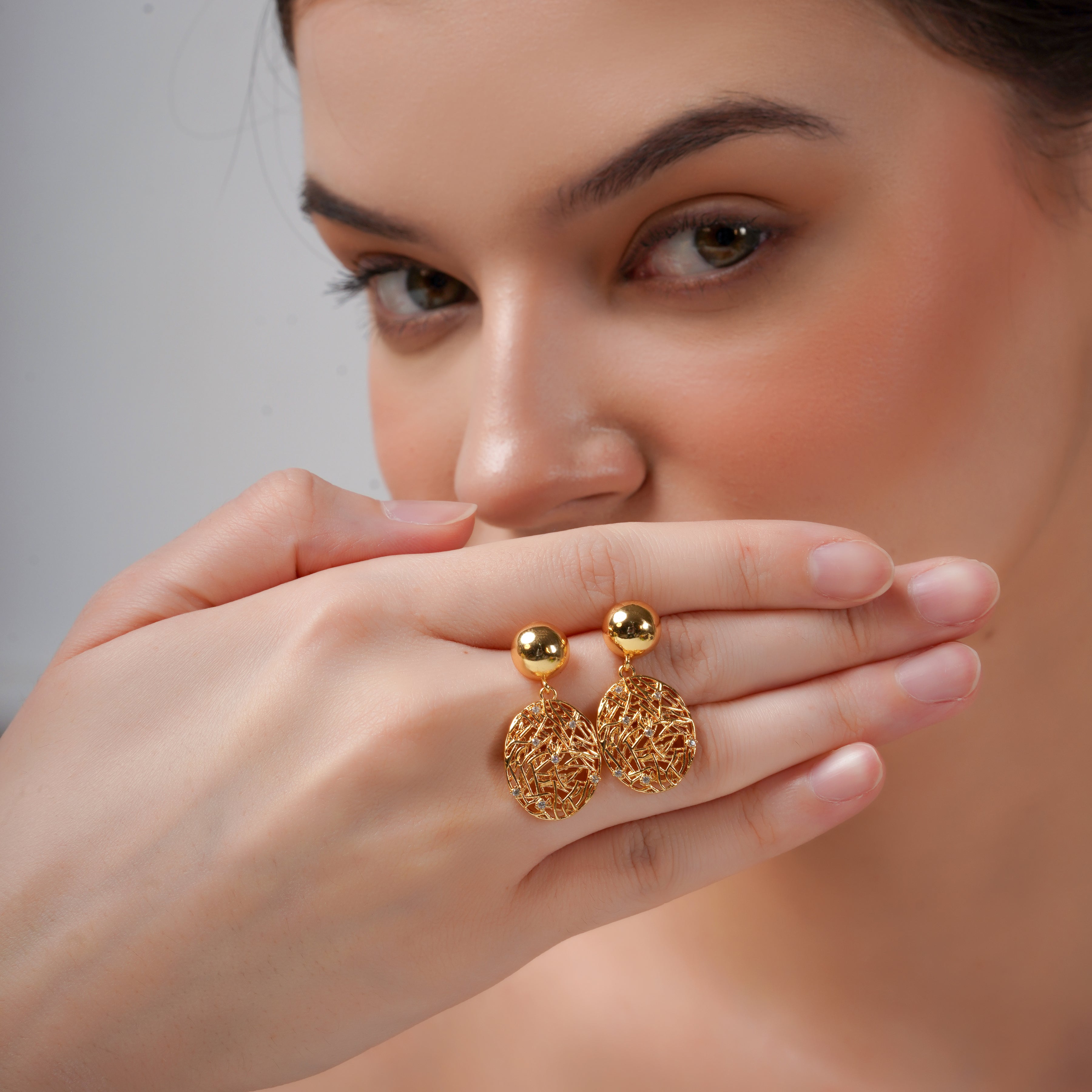 Golden Mesh Geometric Drop Earrings GWE -13