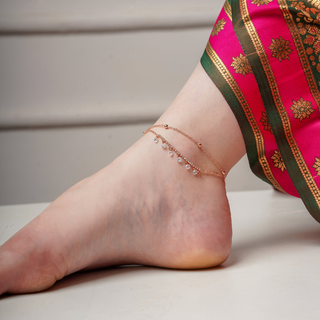 Cascading Crystal Droplet Dual Layer Anklet GWA-22