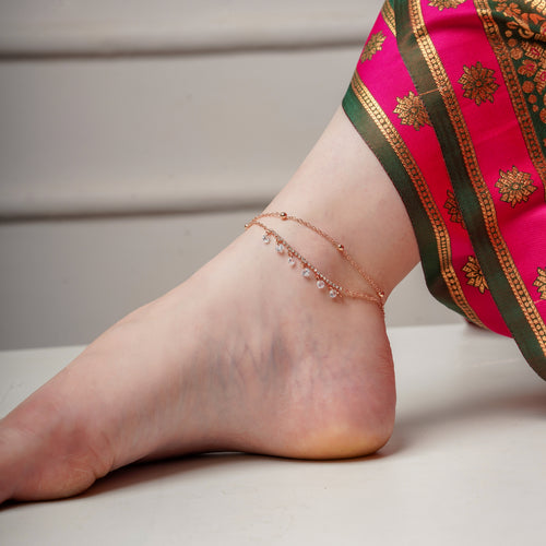 Cascading Crystal Droplet Dual Layer Anklet GWA-22