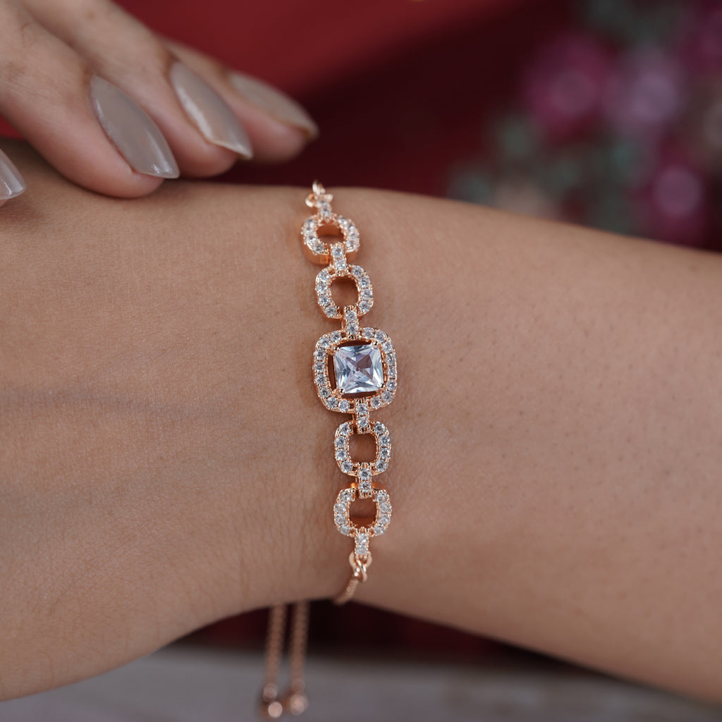 Imperial Cushion Cut Solitaire & Linked Halo Bolo Bracelet GWB-52