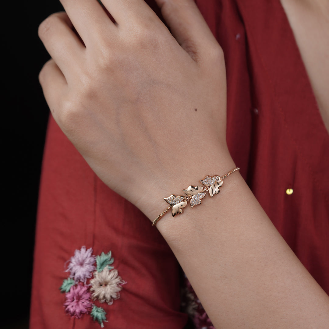 Shimmering Triple Butterfly Pave Wing Bolo Bracelet GWB-51