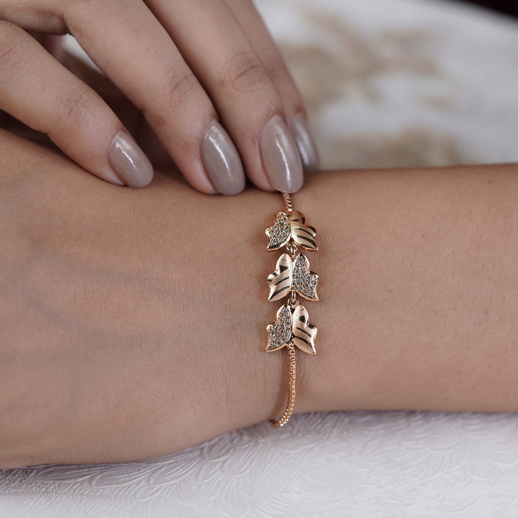 Shimmering Triple Butterfly Pave Wing Bolo Bracelet GWB-51