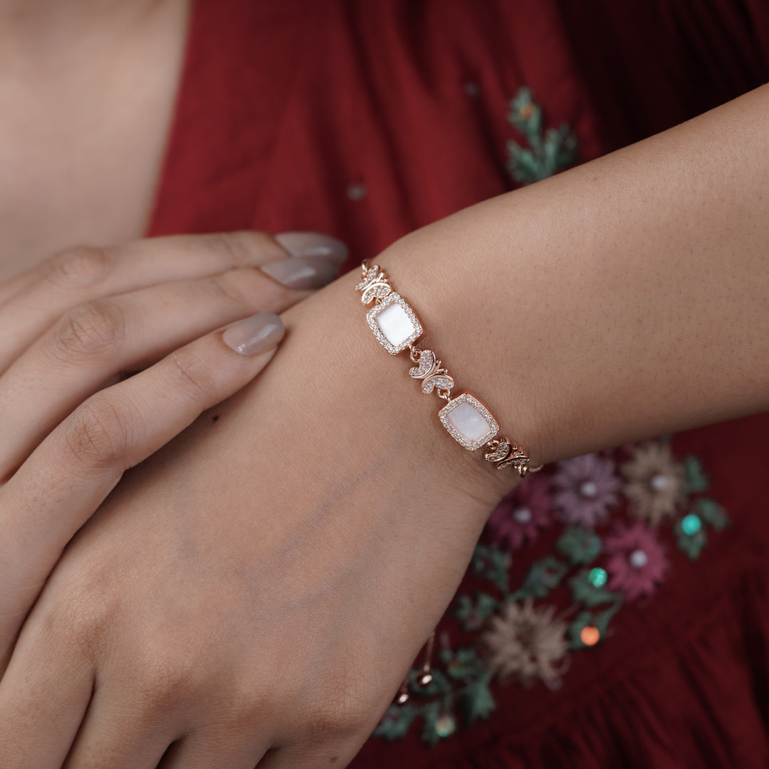 Ethereal Mother of Pearl & Crystal Bow Bolo Bracelet GWB-46