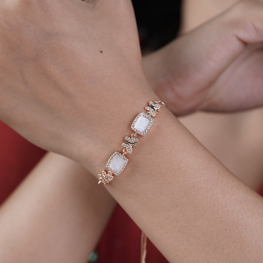 Ethereal Mother of Pearl & Crystal Bow Bolo Bracelet GWB-46