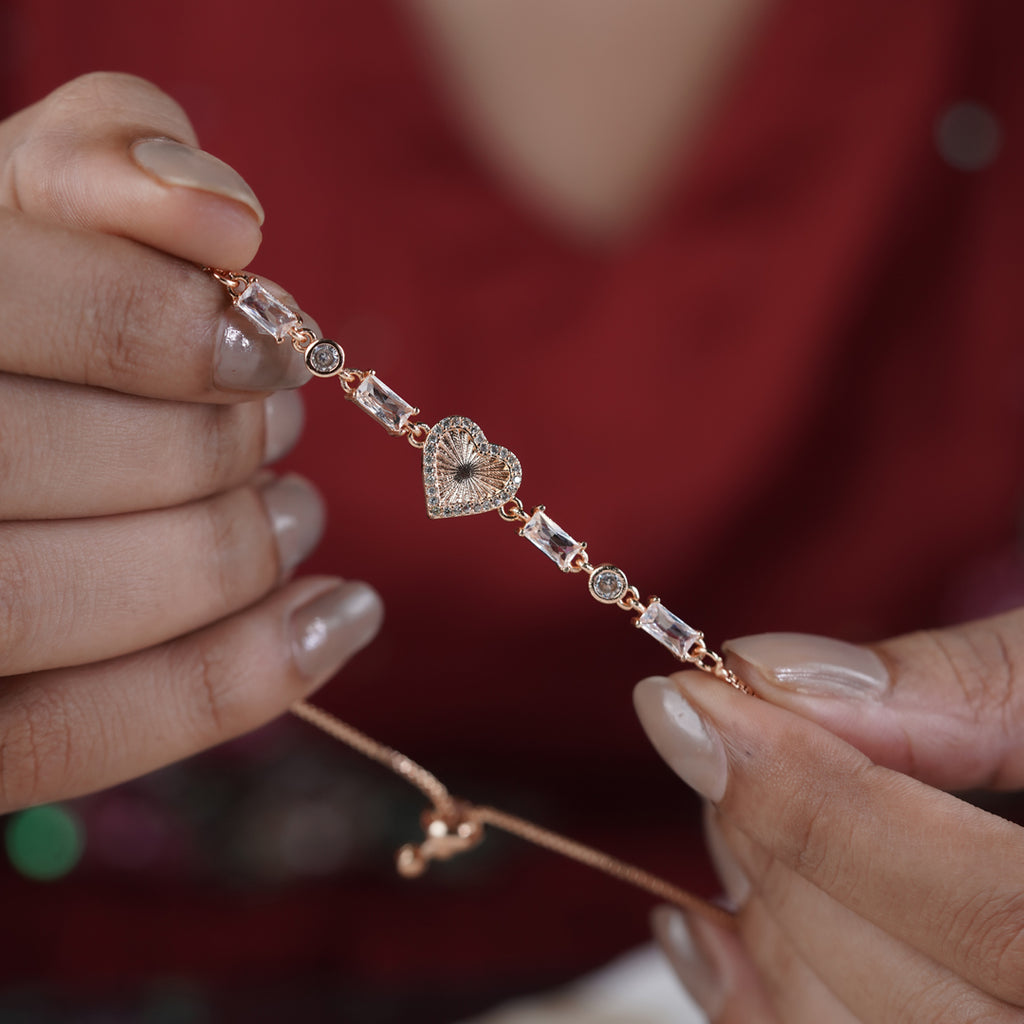 Radiant Sunburst Heart & Baguette Crystal Bolo Bracelet GWB-49