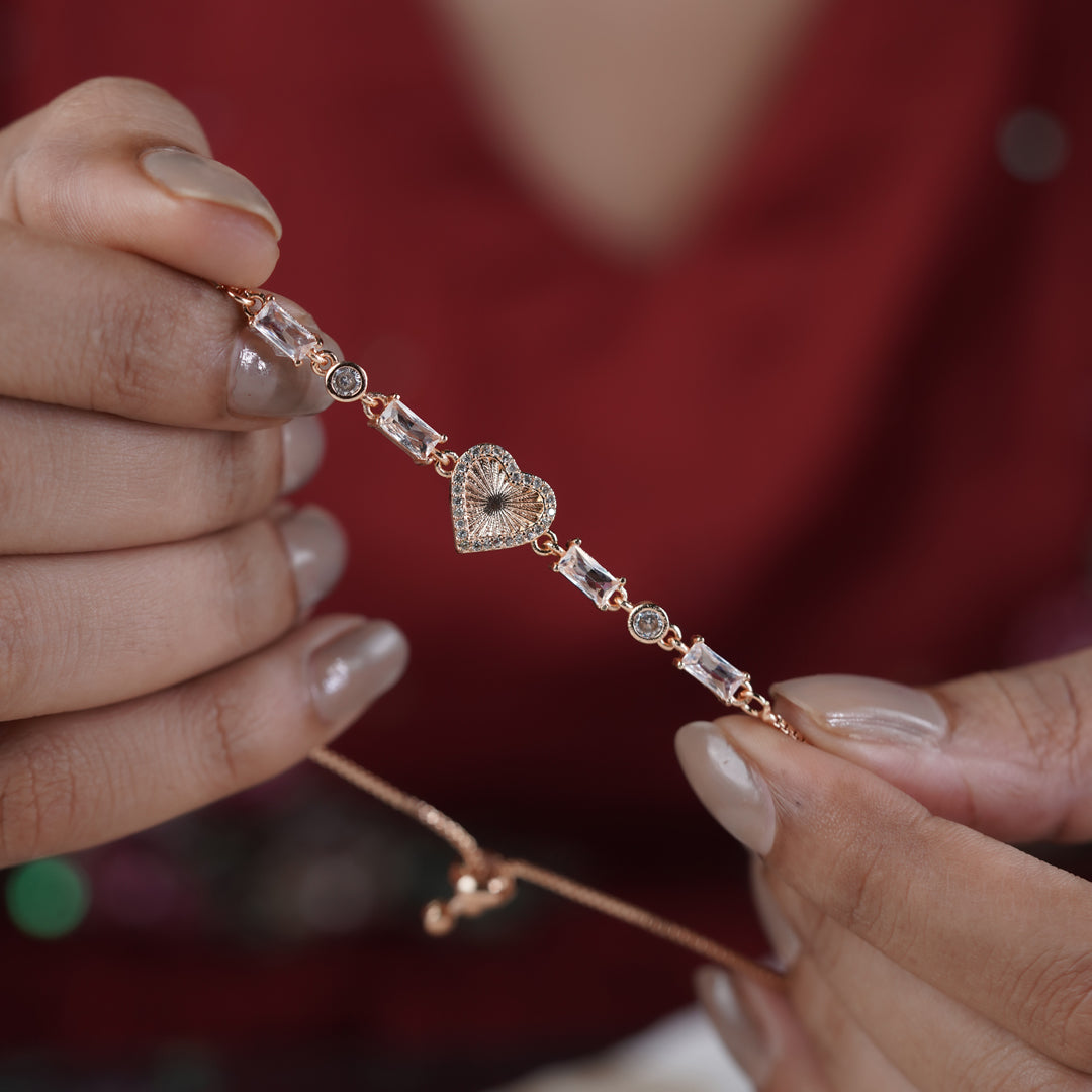 Radiant Sunburst Heart & Baguette Crystal Bolo Bracelet GWB-49