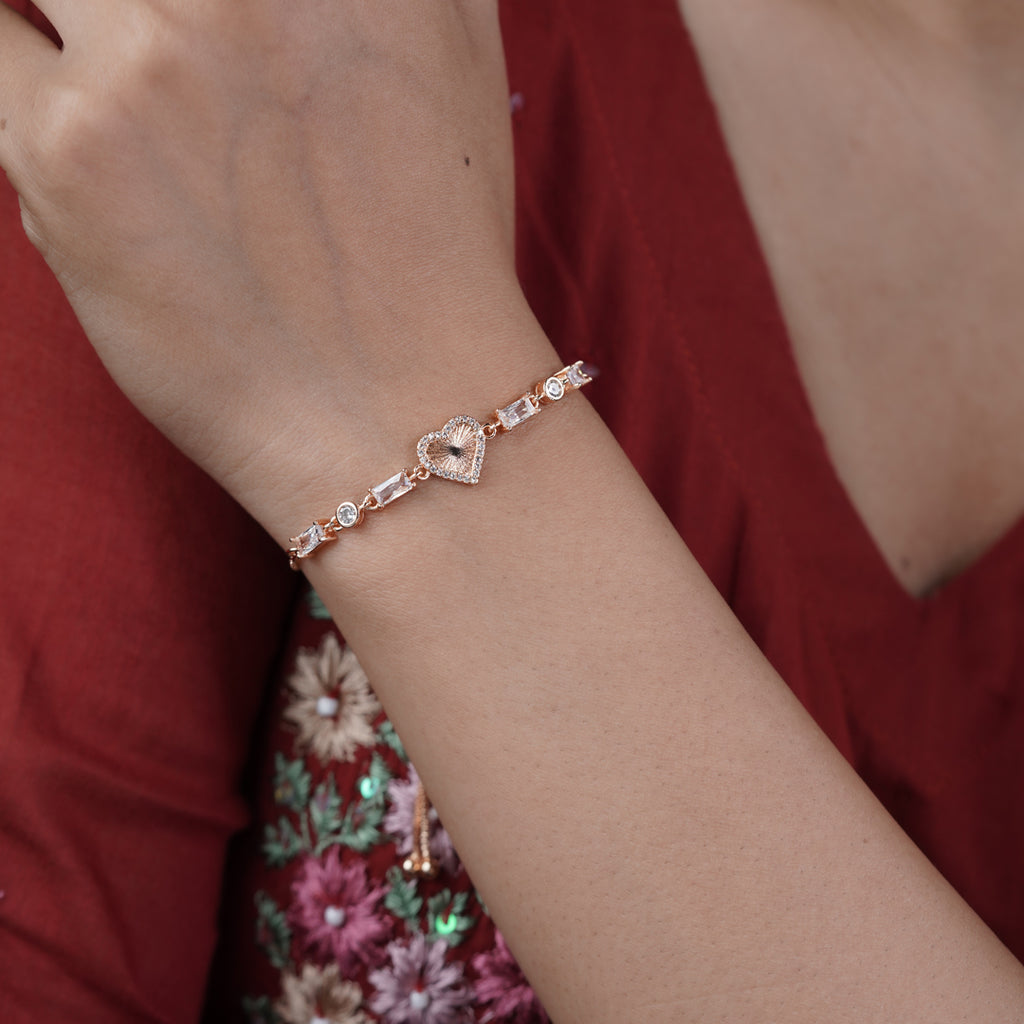 Radiant Sunburst Heart & Baguette Crystal Bolo Bracelet GWB-49