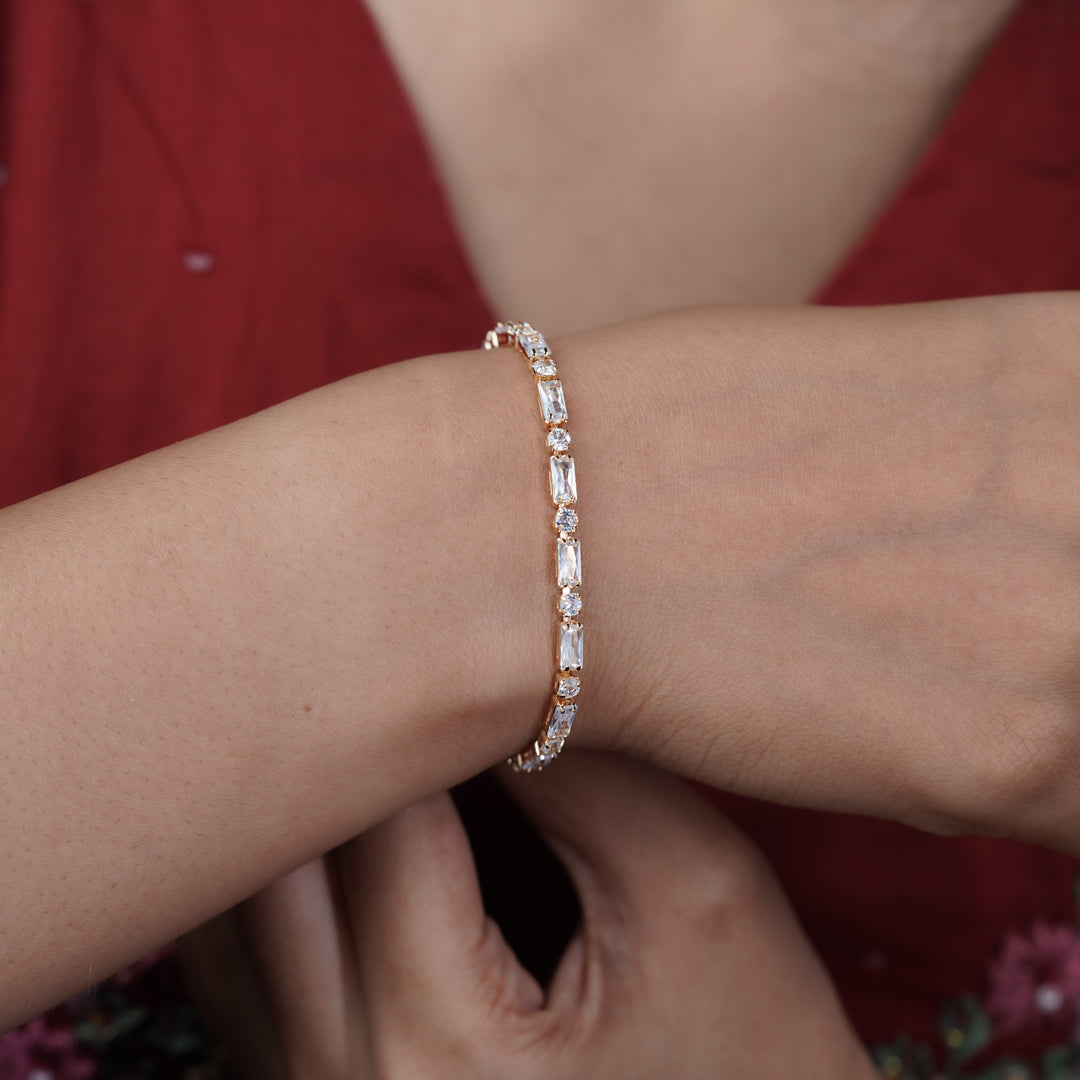 Stellar Baguette & Round Crystal Eternity Tennis Bracelet GWB-33