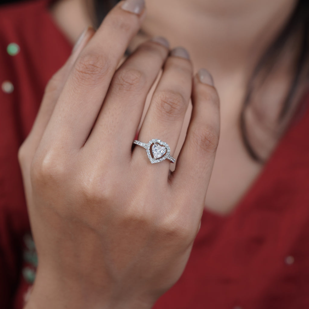 Classic Heart Cut Solitaire Halo Band Ring GWR-88