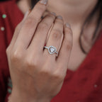 Classic Heart Cut Solitaire Halo Band Ring GWR-88