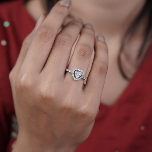 Classic Heart Cut Solitaire Halo Band Ring GWR-88