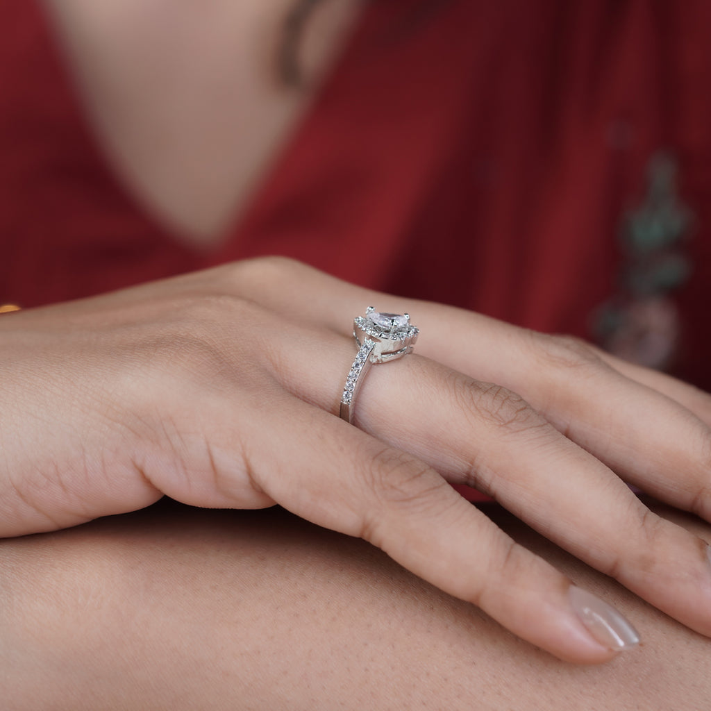 Classic Heart Cut Solitaire Halo Band Ring GWR-88