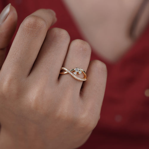 Bezel Triple Crystal Wave Bypass Ring GWR-94