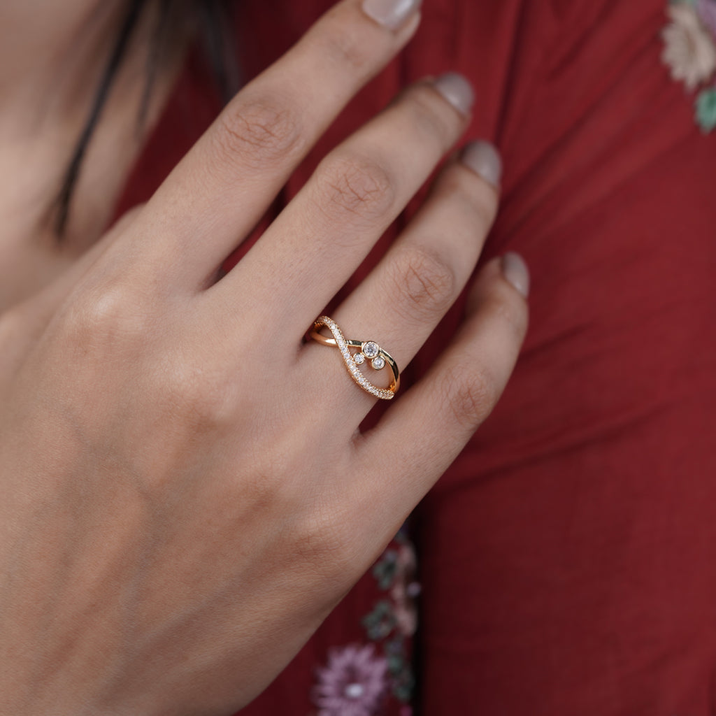 Bezel Triple Crystal Wave Bypass Ring GWR-94
