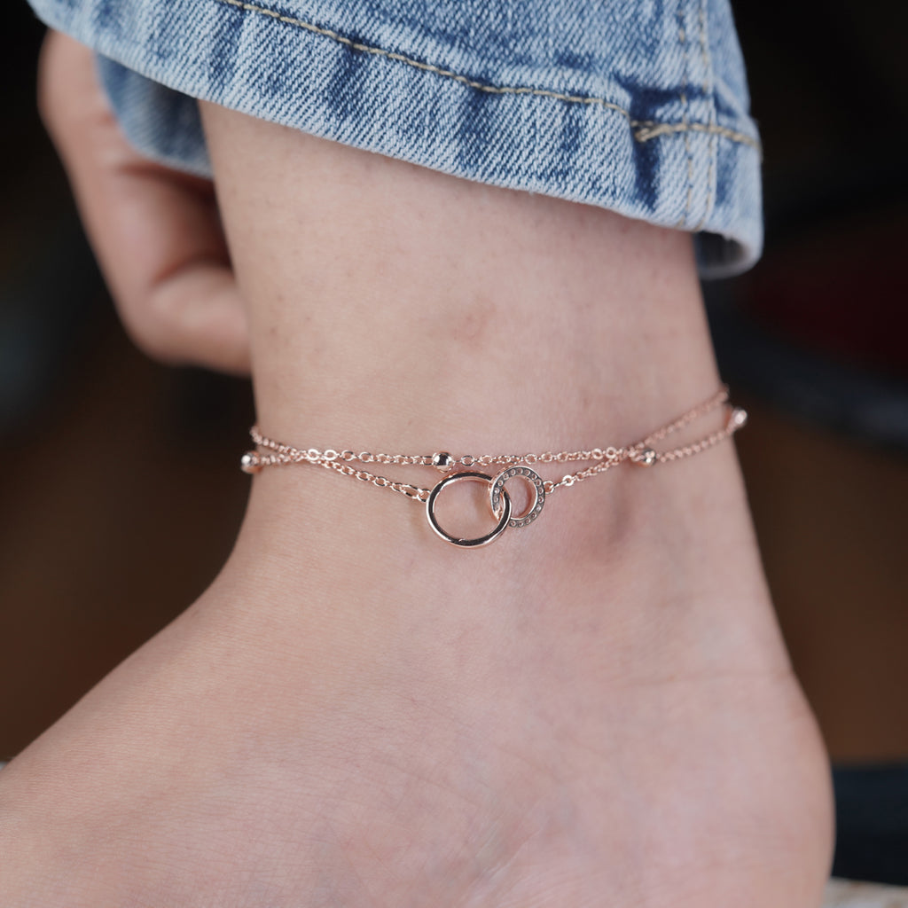 Interlocking Double Circle Dual Layer Anklet GWA-13