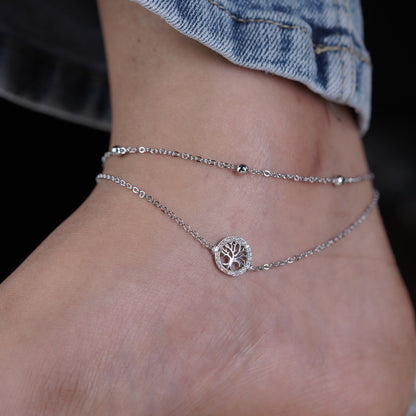 Tree of Life Halo Dual Layer Silver Anklet GWA-14