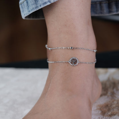 Tree of Life Halo Dual Layer Silver Anklet GWA-14