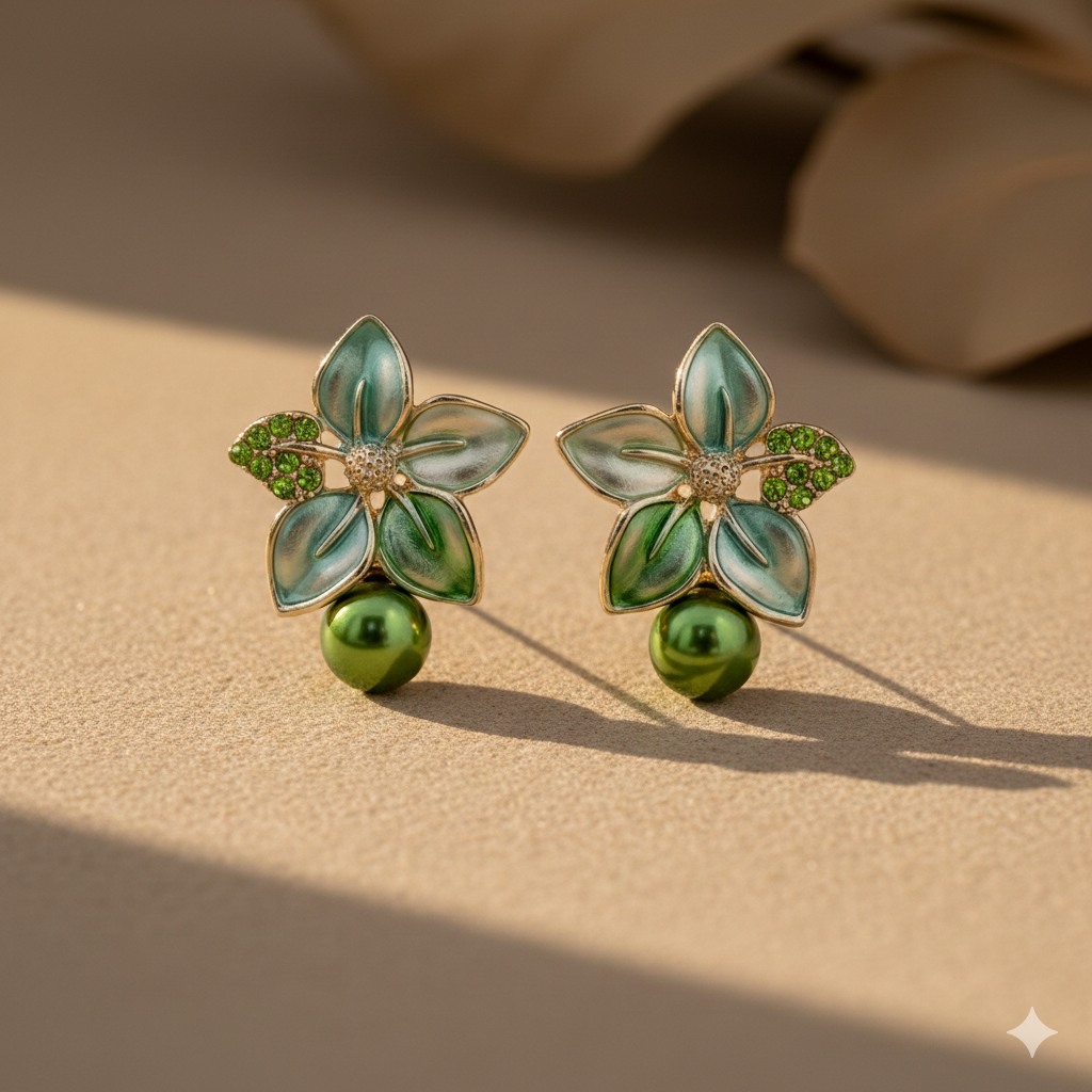 Flora Bloom Green Mint Pearl Earrings GWE -184