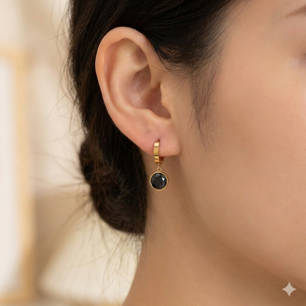 Black Noir Crystal Hoop Earrings GWE -19
