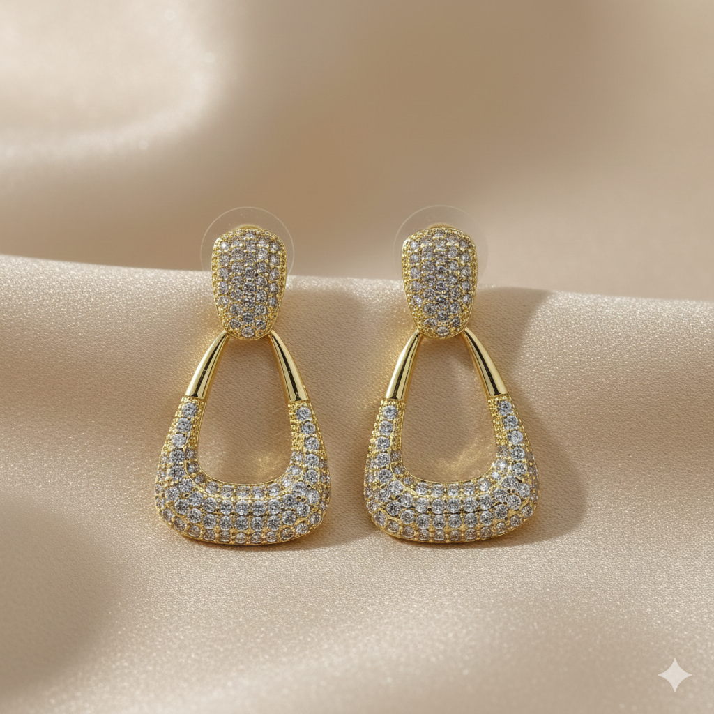 Classic Geometric Pave Drop Earrings GWE -135
