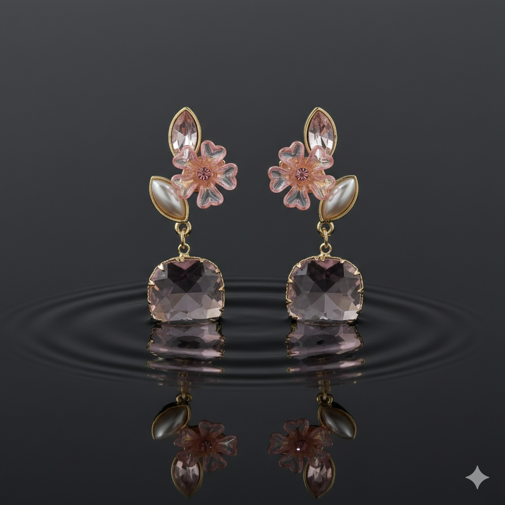 Flora Shine Pink Blossom Drop Earrings GWE -235
