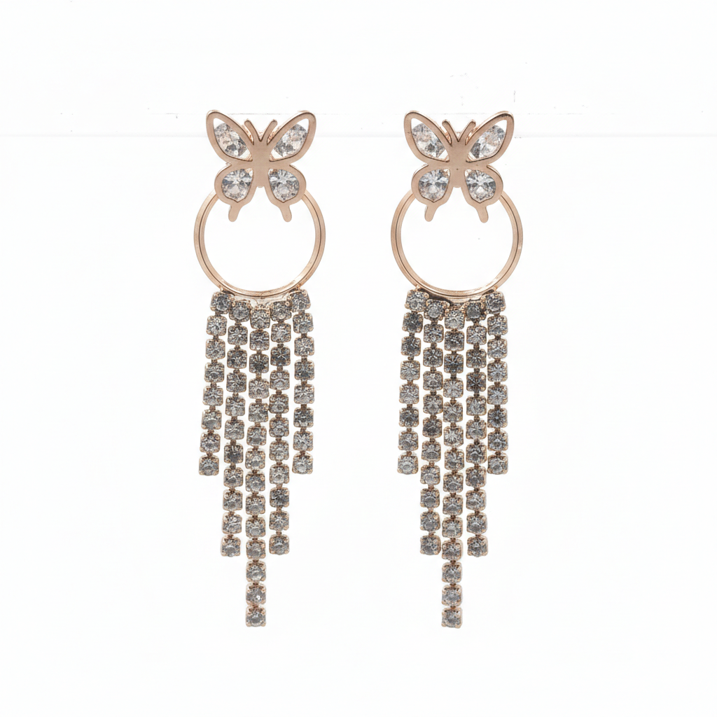 Butterfly Crystal Tassel Earrings GWE -36