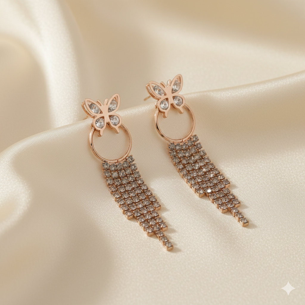 Butterfly Crystal Tassel Earrings GWE -36