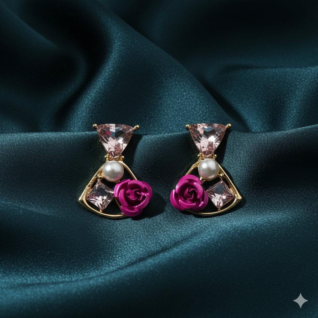 Flora Shine Pink Rose Fusion Earrings GWE -237