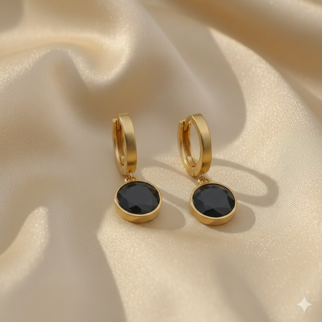 Black Noir Crystal Hoop Earrings GWE -19