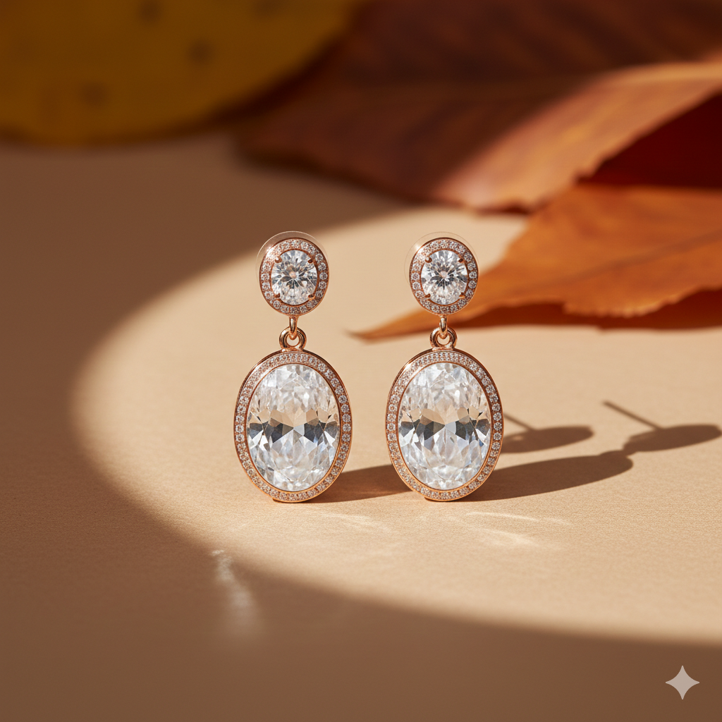 Oval Crystal Halo Drop Earrings GWE -14
