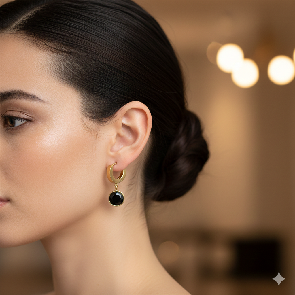 Black Noir Crystal Hoop Earrings GWE -19