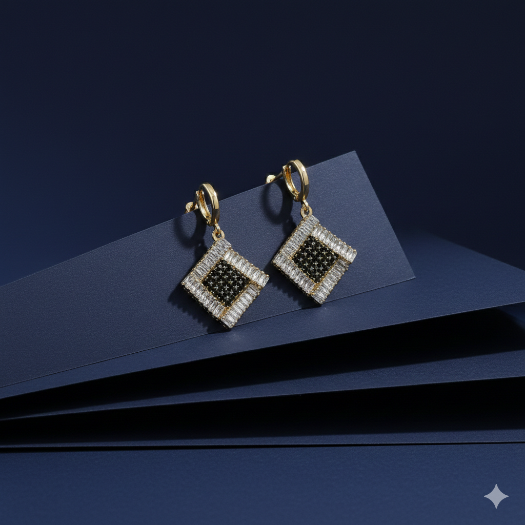 Classic Square Black Noir Hoop Earrings GWE -150