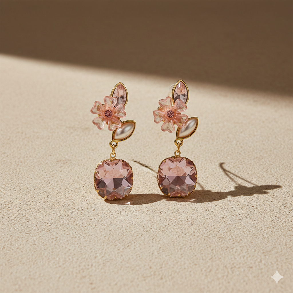 Flora Shine Pink Blossom Drop Earrings GWE -235