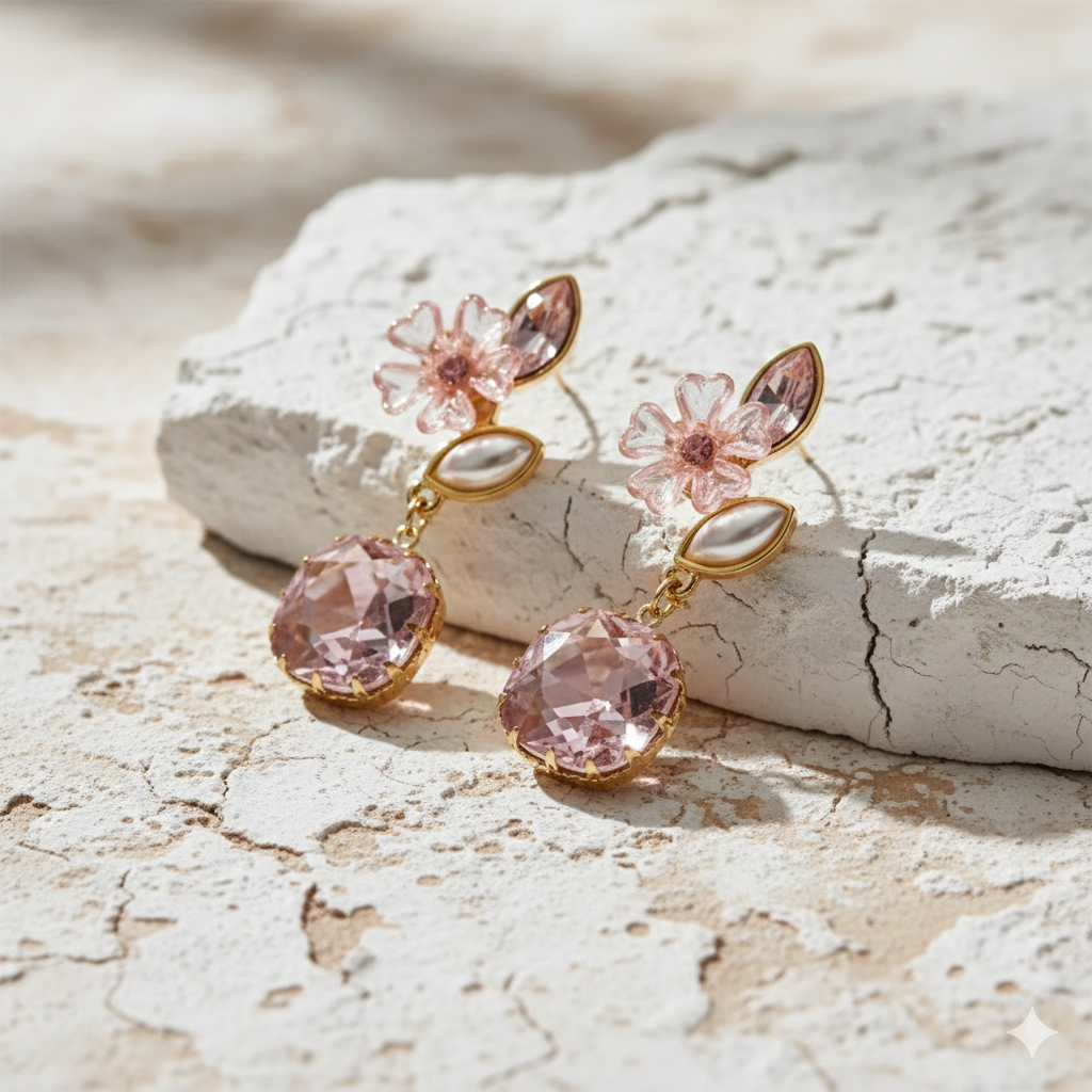 Flora Shine Pink Blossom Drop Earrings GWE -235