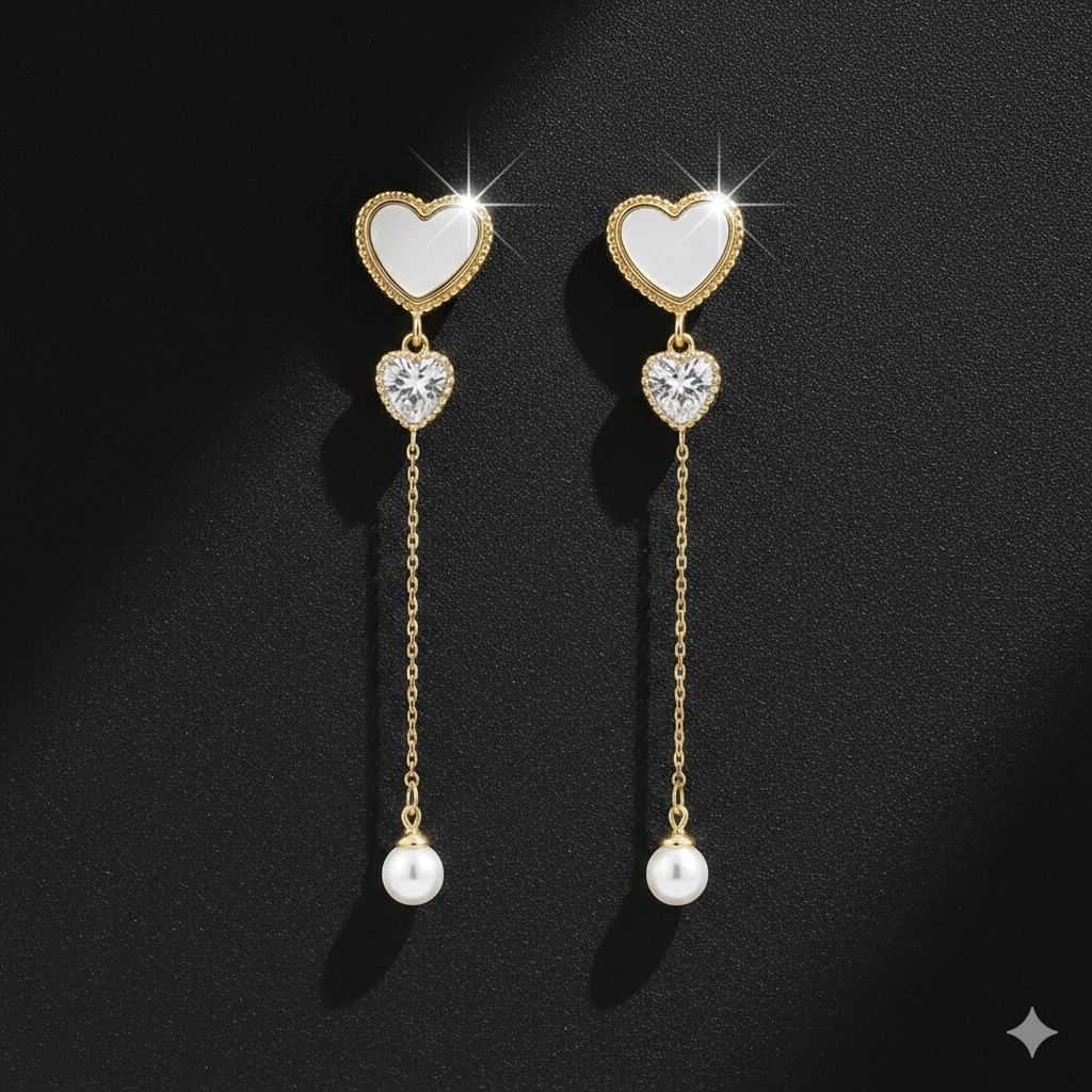 Trishna Shell Heart Pearl Drops GWE -87